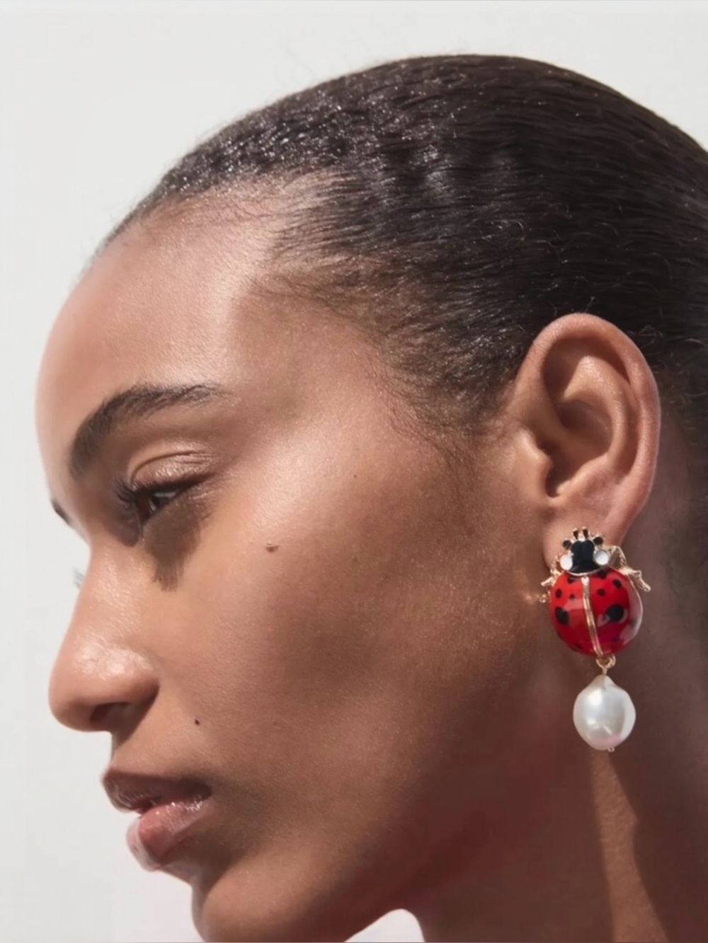 Zara Ladybug Pearl Drop Earrings